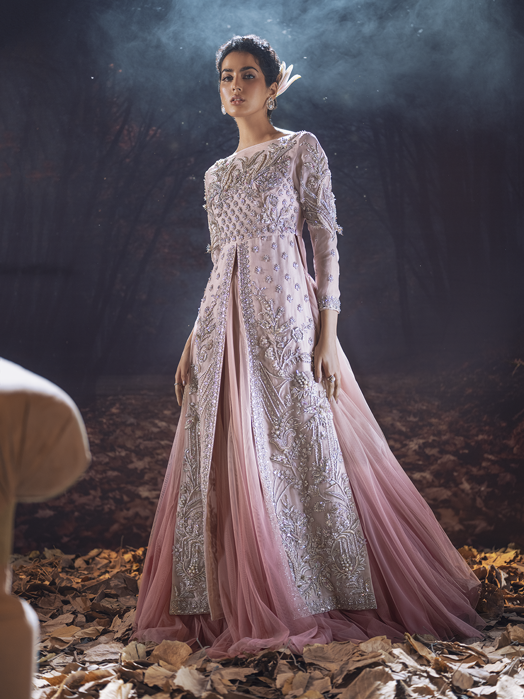 Pink 3D Embellished Organza Gown (1-Pc) - Image 2