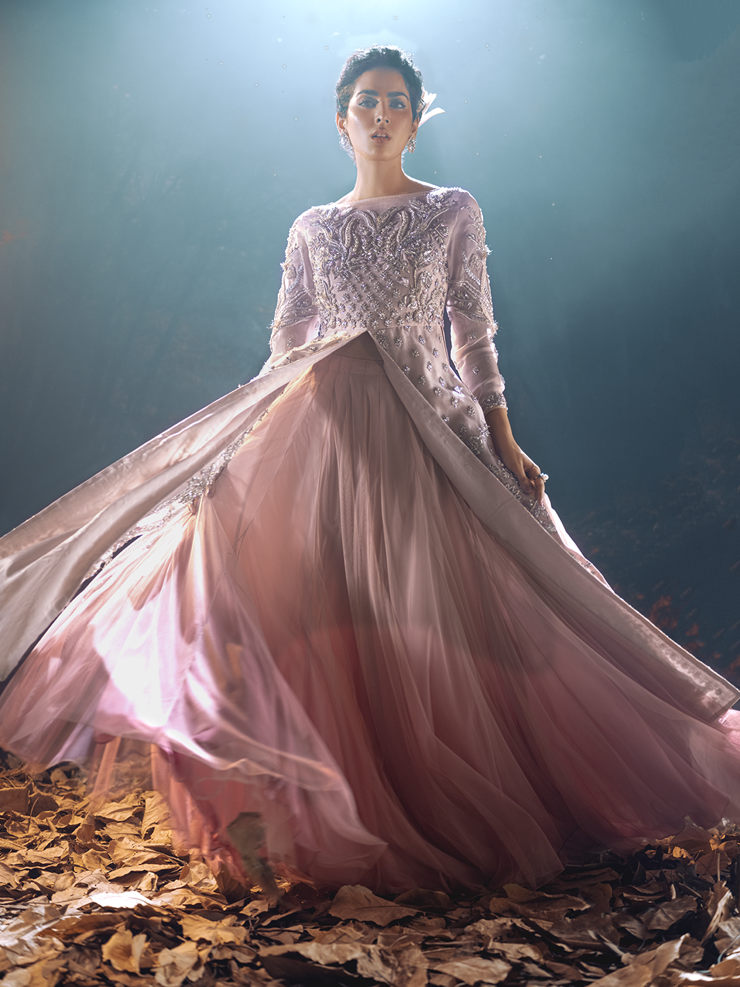 Pink 3D Embellished Organza Gown (1-Pc) - Image 3