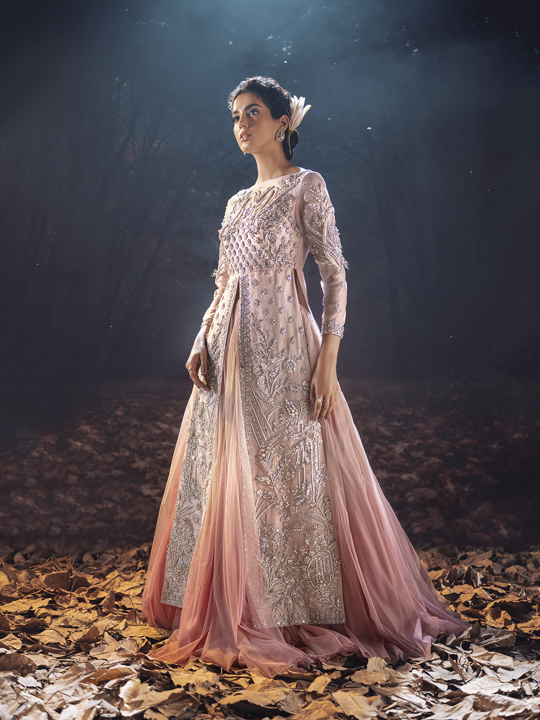 Pink 3D Embellished Organza Gown (1-Pc) - Image 4