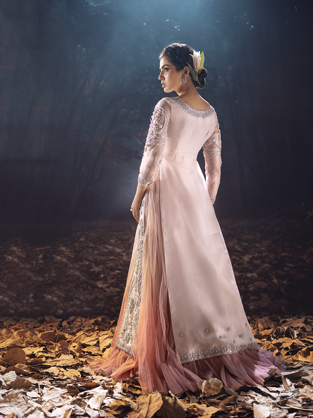 Pink 3D Embellished Organza Gown (1-Pc) - Image 5