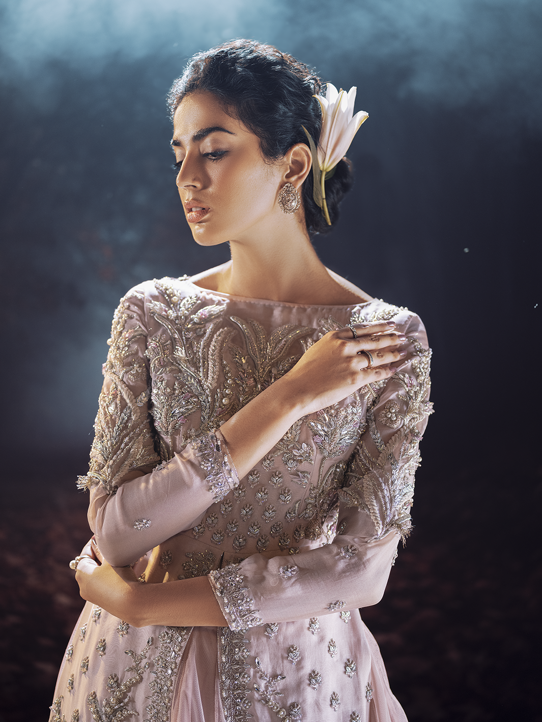 Pink 3D Embellished Organza Gown (1-Pc) - Image 6