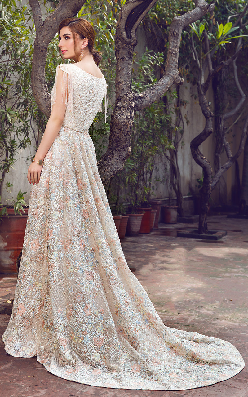 Pastel Embroidered Organza Net Lace Gown (1-Pc) - Image 2