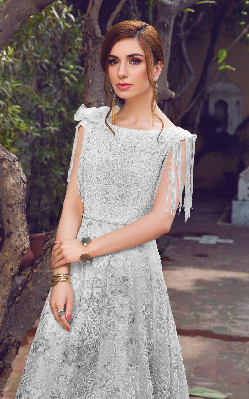 Pastel Embroidered Organza Net Lace Gown (1-Pc) - Image 6