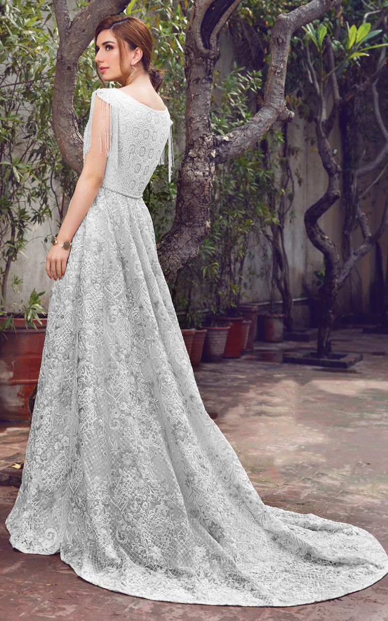 Pastel Embroidered Organza Net Lace Gown (1-Pc) - Image 7