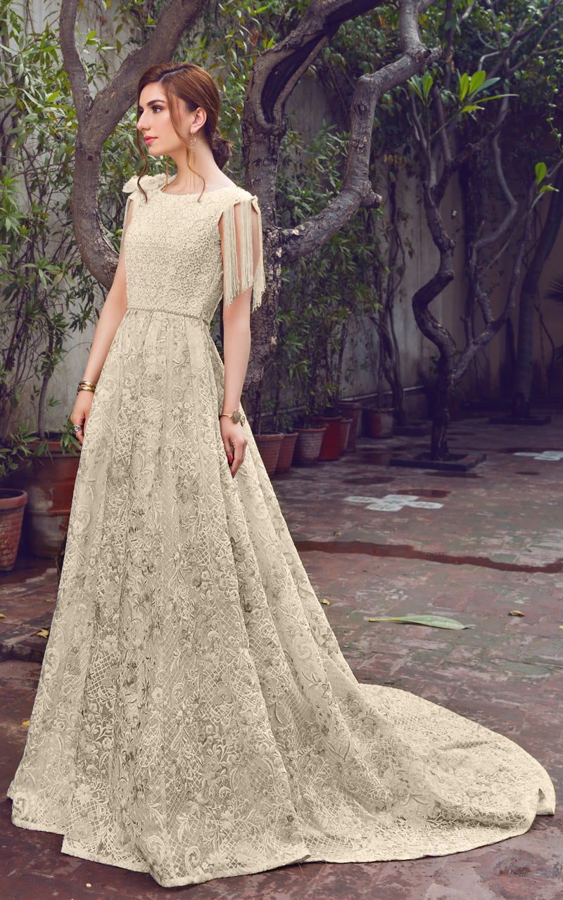 Pastel Embroidered Organza Net Lace Gown (1-Pc) - Image 8