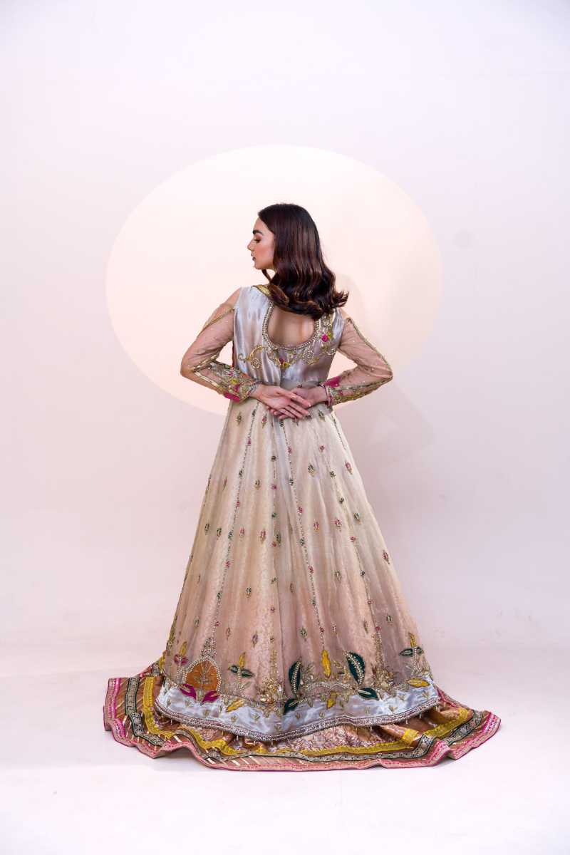 Pakistani Pastel Embroidered Organza Open-Front Gown (2-Piece) - Image 2