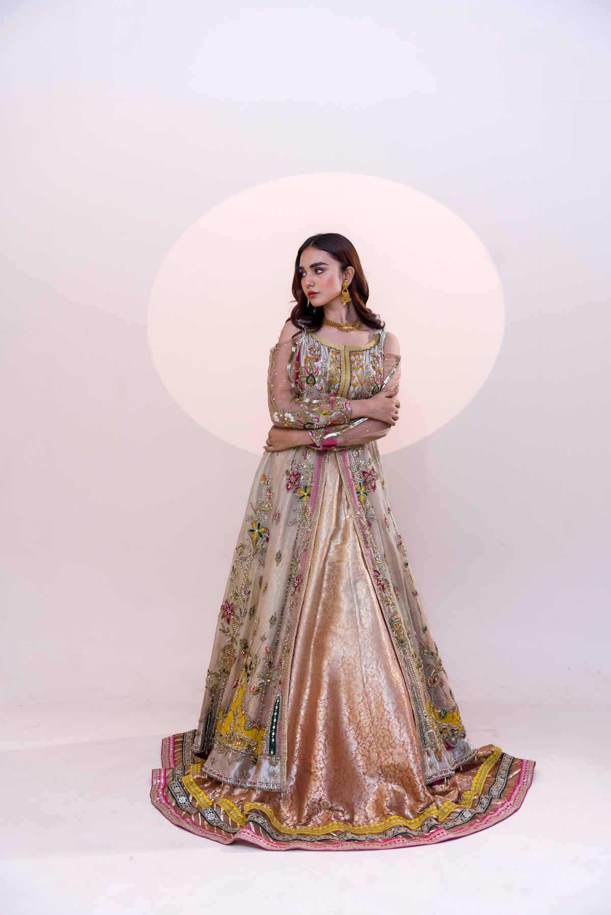 Pakistani Pastel Embroidered Organza Open-Front Gown (2-Piece) - Image 3