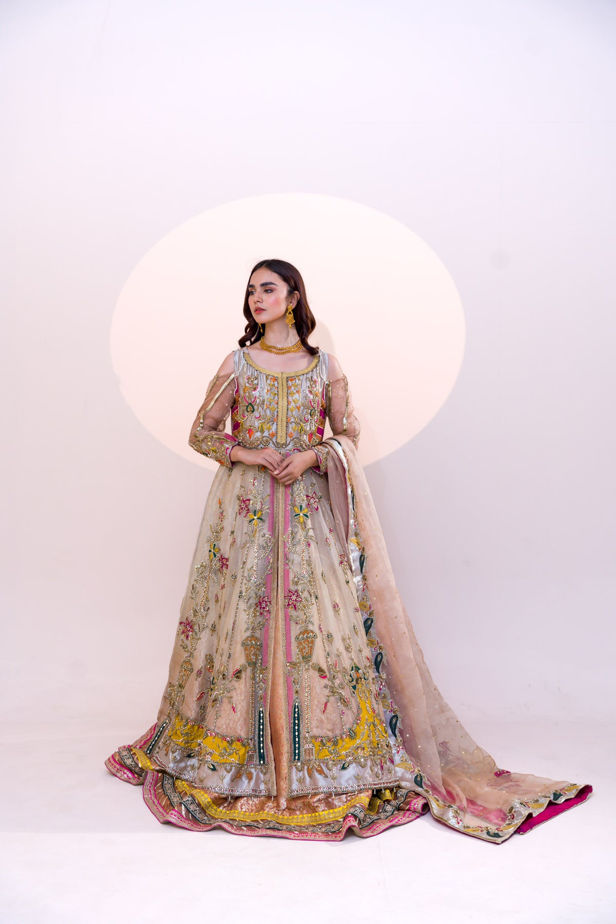 Pakistani Pastel Embroidered Organza Open-Front Gown (2-Piece) - Image 5