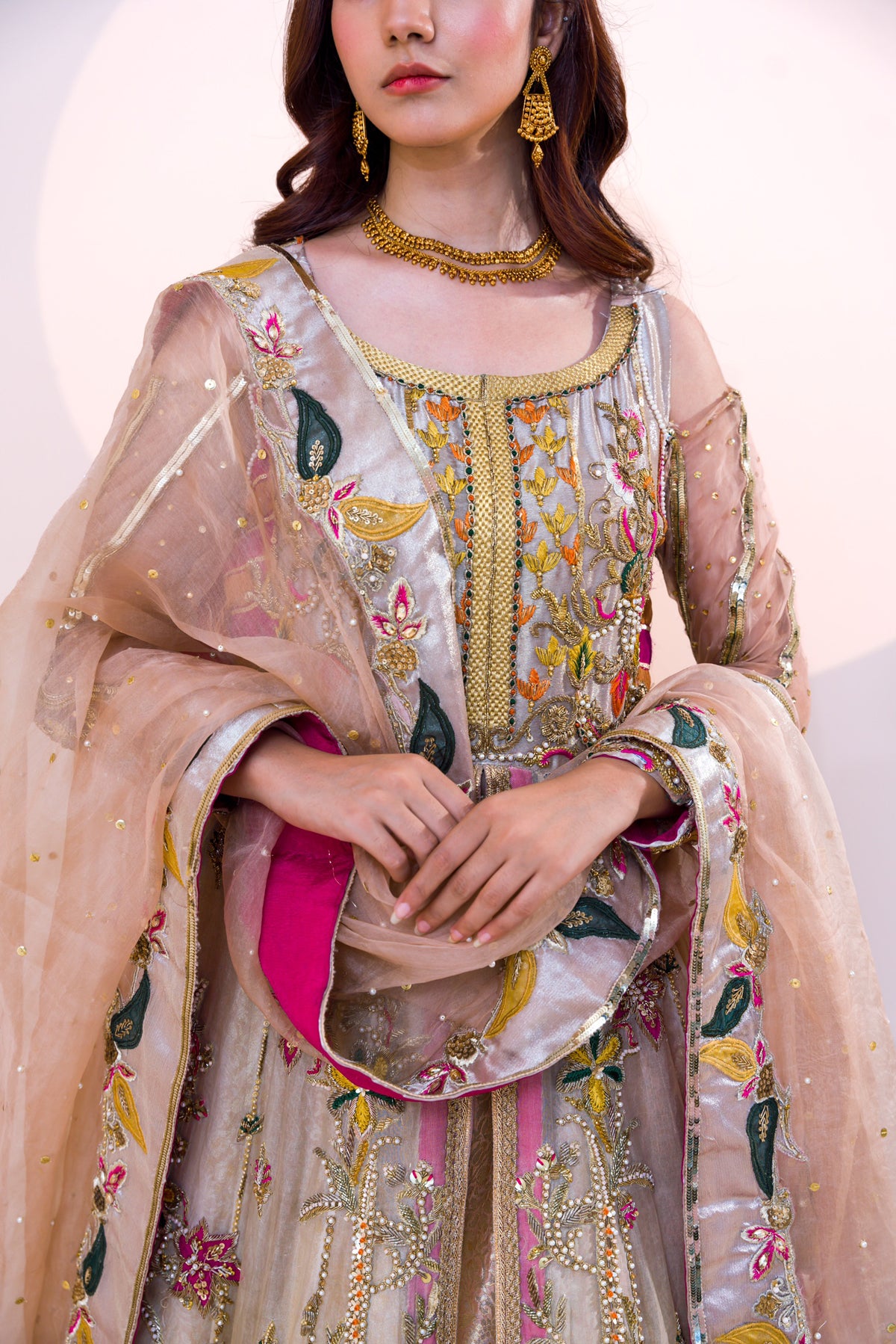 Pakistani Pastel Embroidered Organza Open-Front Gown (2-Piece) - Image 6