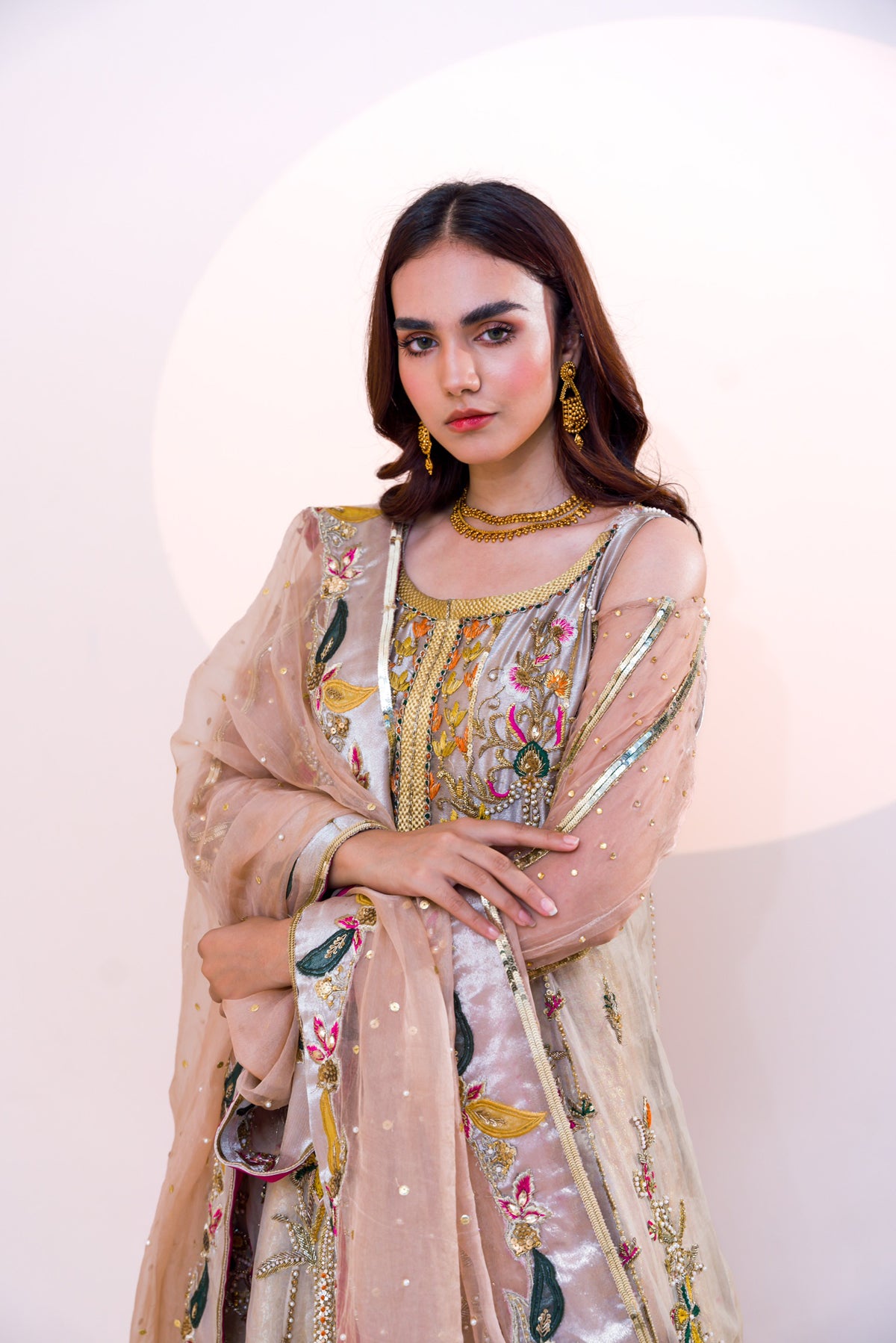 Pakistani Pastel Embroidered Organza Open-Front Gown (2-Piece) - Image 7