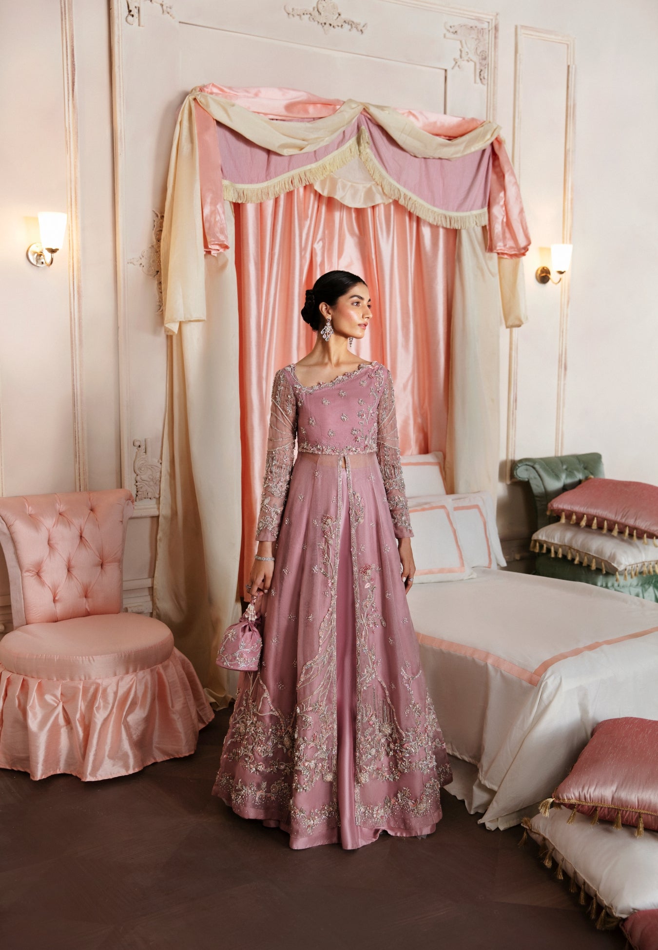 Pakistani Dusty Rose Embellished Organza Gown (2-Piece) - Image 2