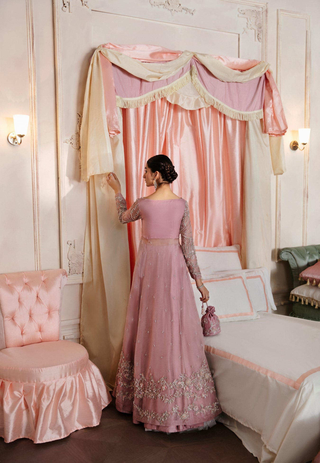 Pakistani Dusty Rose Embellished Organza Gown (2-Piece) - Image 4