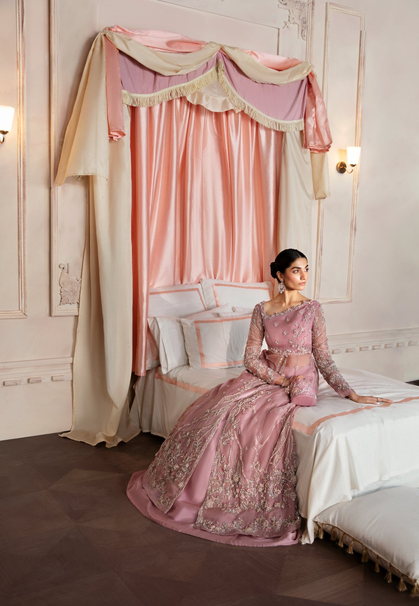 Pakistani Dusty Rose Embellished Organza Gown (2-Piece) - Image 5