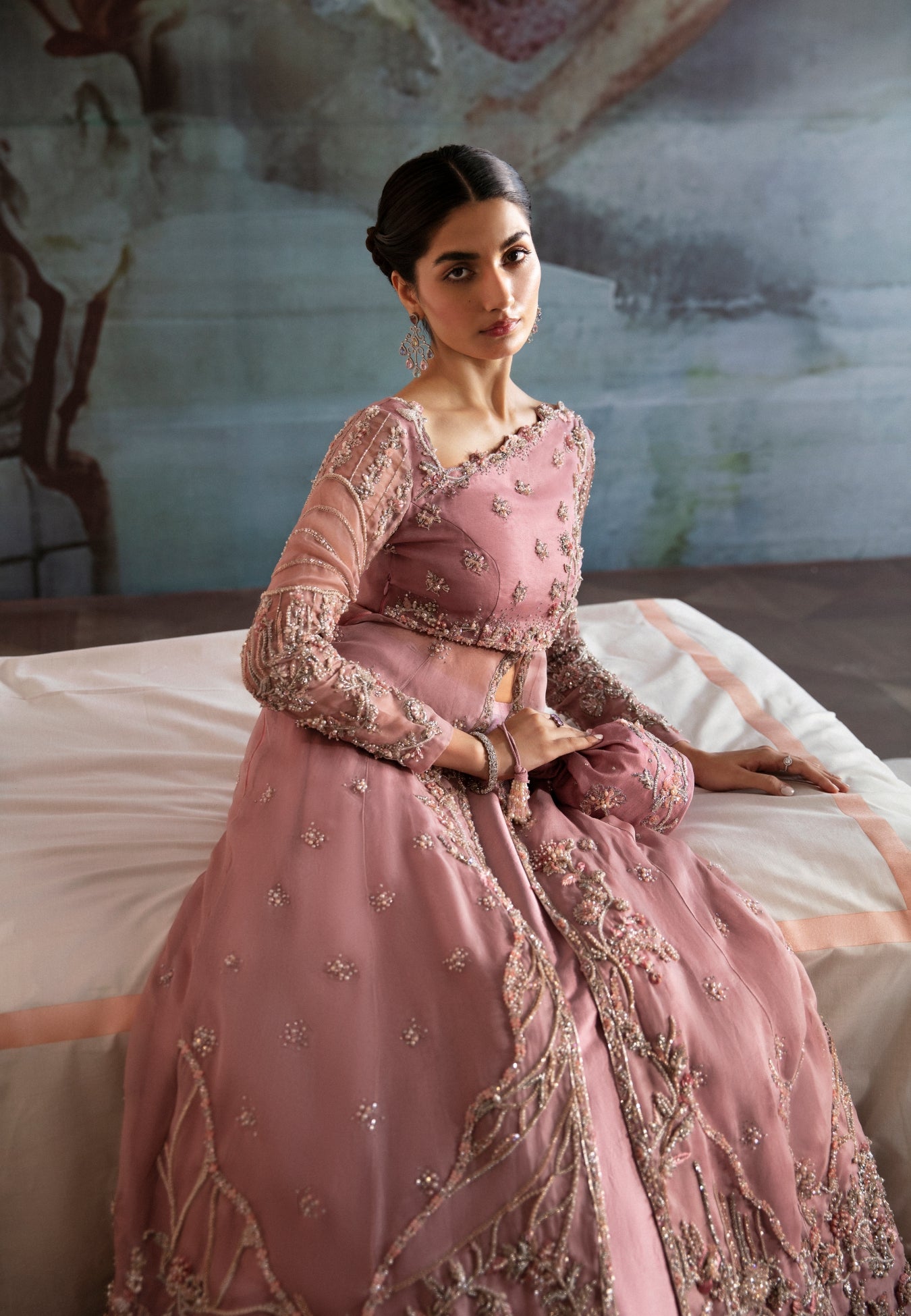 Pakistani Dusty Rose Embellished Organza Gown (2-Piece) - Image 6