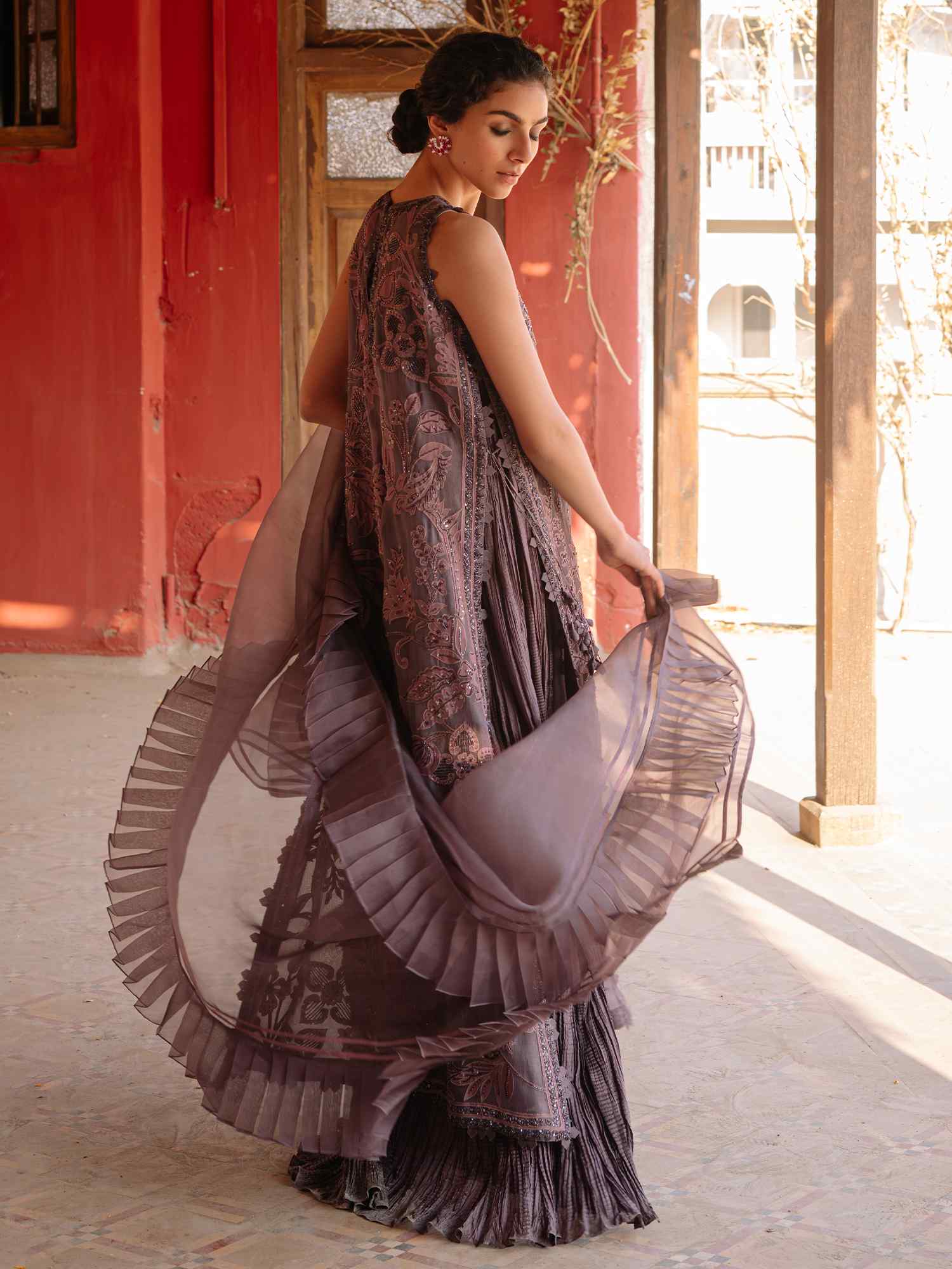 Mauve Zardozi Beaded Organza & Silk Gown (2-Piece) - Image 4