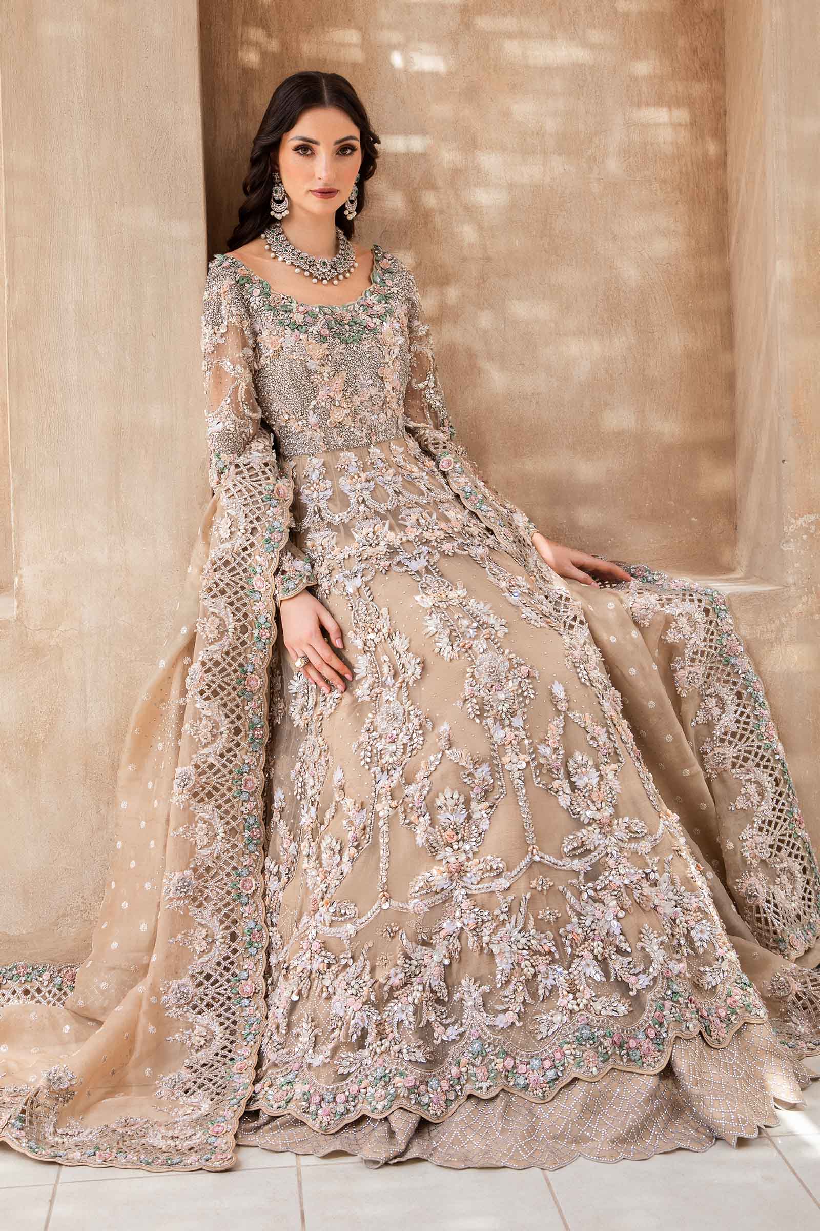 Nude Peach Embellished Pure Organza Gown (2-Piece) - Image 10