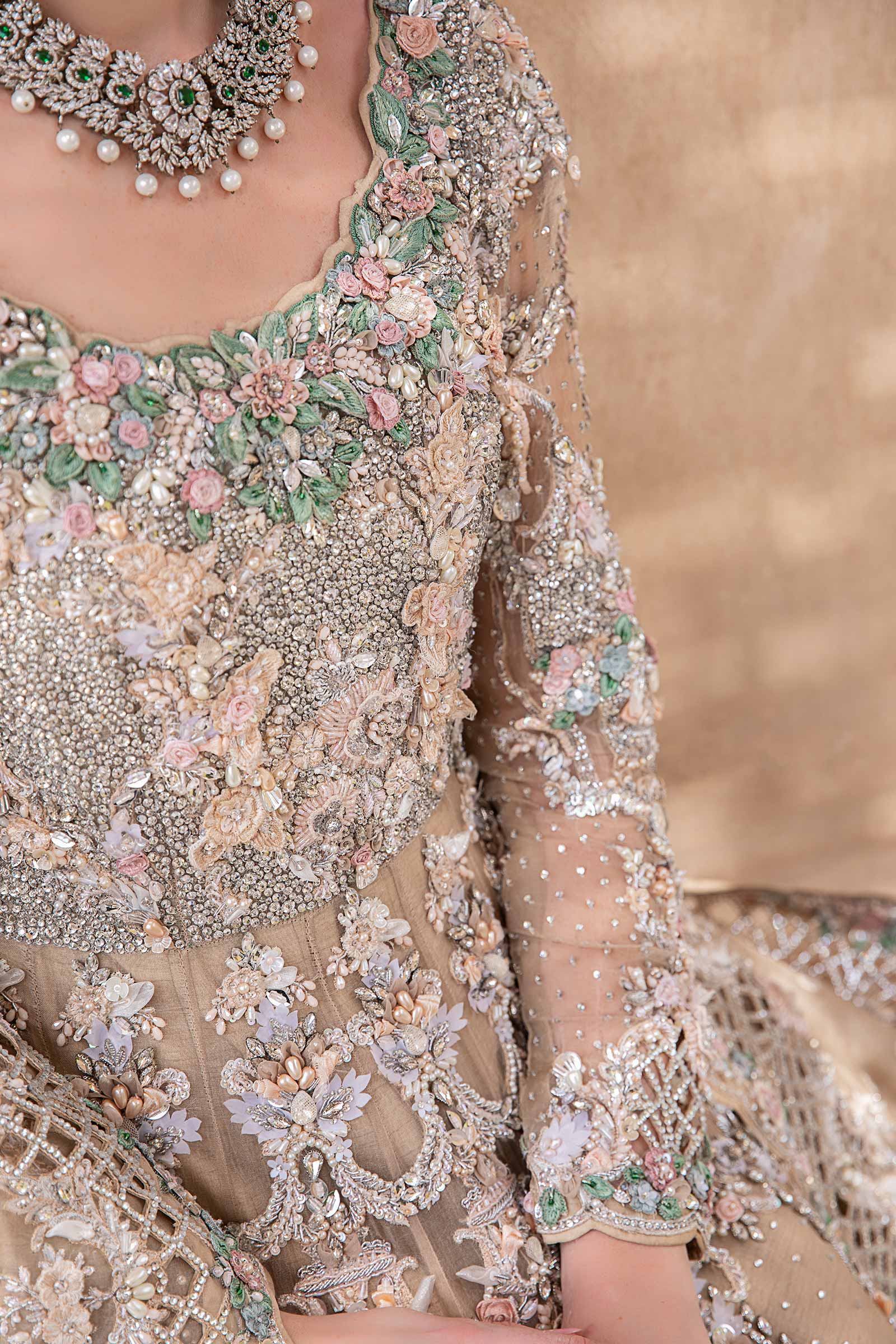 Nude Peach Embellished Pure Organza Gown (2-Piece) - Image 4