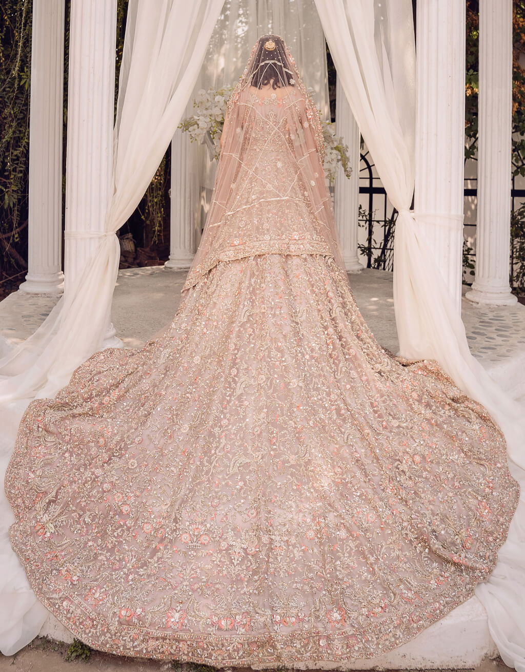 Pakistani Blush Pink Embroidered Organza 24-Kali Gown (2-Piece) - Image 3