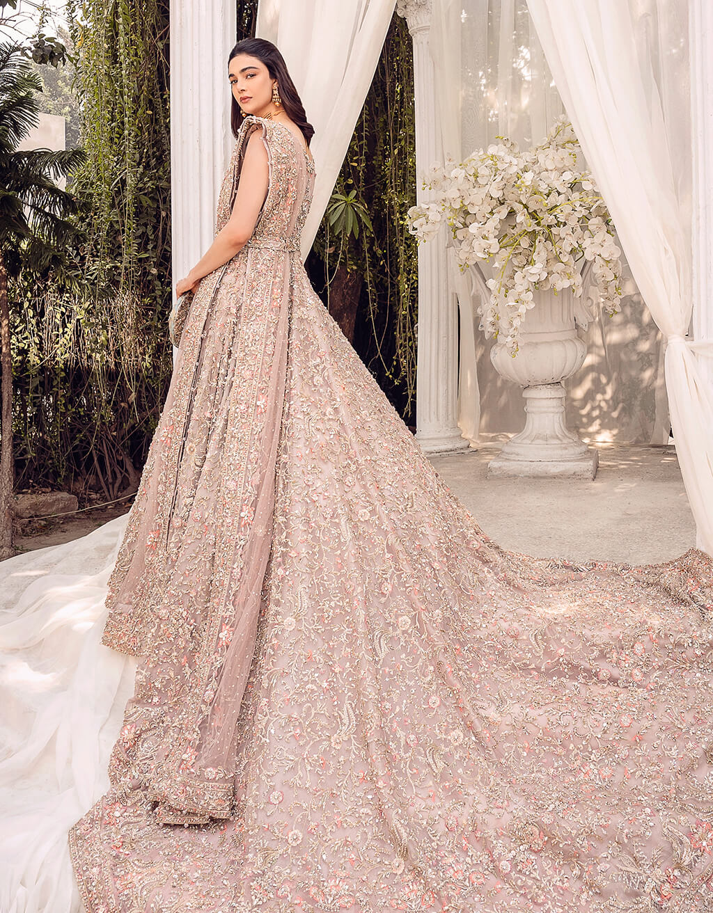 Pakistani Blush Pink Embroidered Organza 24-Kali Gown (2-Piece) - Image 4