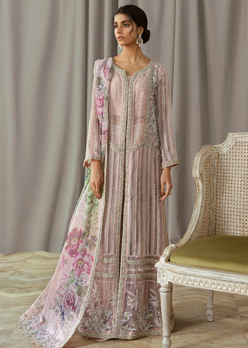 Pakistani Powder Pink Hand-Embellished Organza Gown (3-Piece) - Image 1