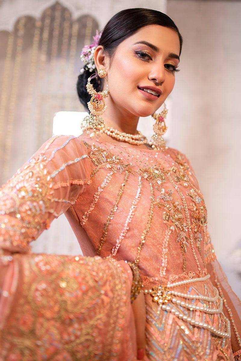 Peach Embellished Net-Organza Bridal Gown (2-Piece) - Image 6