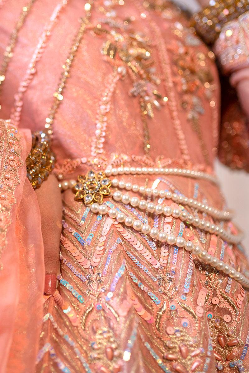 Peach Embellished Net-Organza Bridal Gown (2-Piece) - Image 7