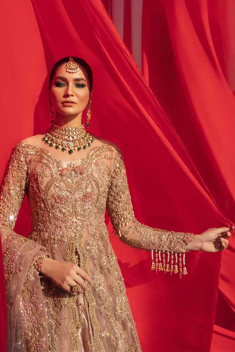 Pakistani Powder Pink Hand-Embellished Organza Bridal Gown (3-Piece) - Image 1