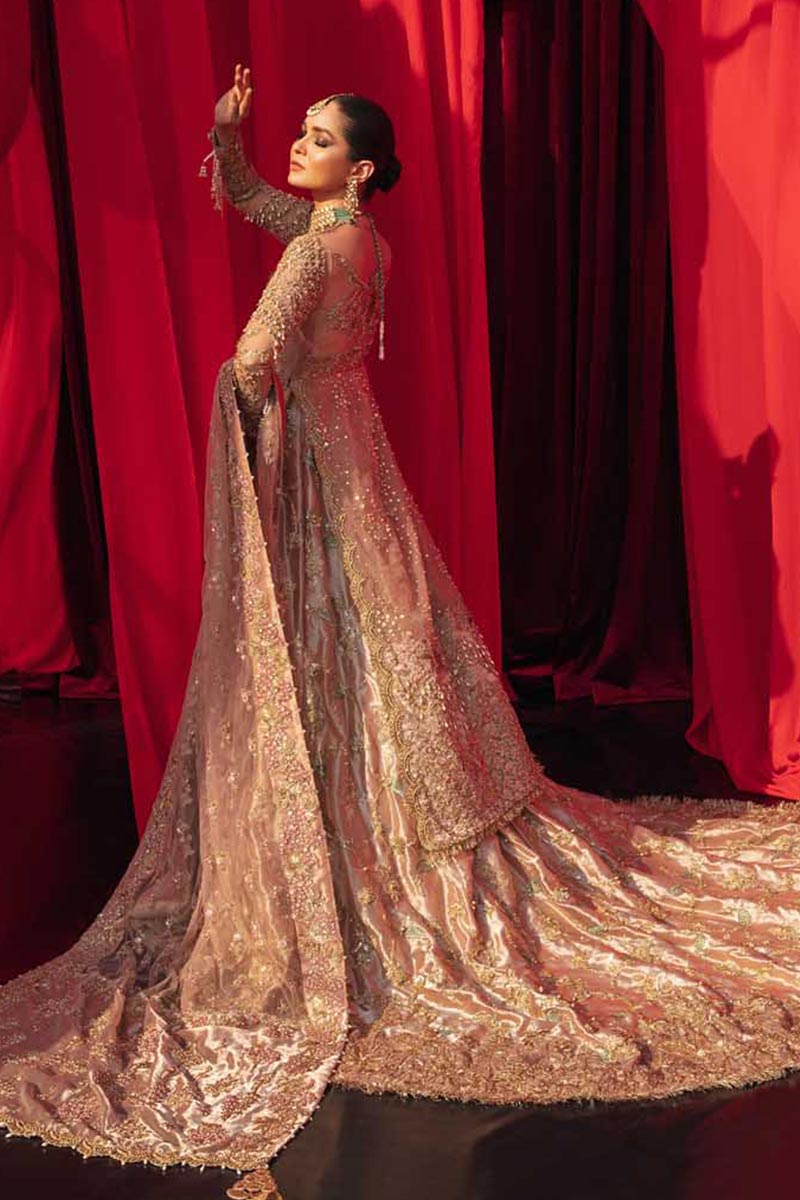 Pakistani Powder Pink Hand-Embellished Organza Bridal Gown (3-Piece) - Image 3