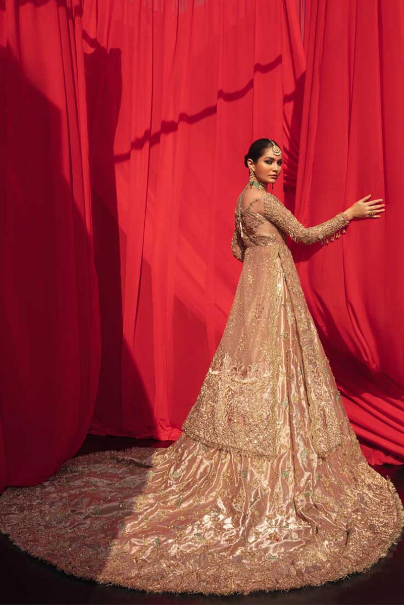 Pakistani Powder Pink Hand-Embellished Organza Bridal Gown (3-Piece) - Image 4