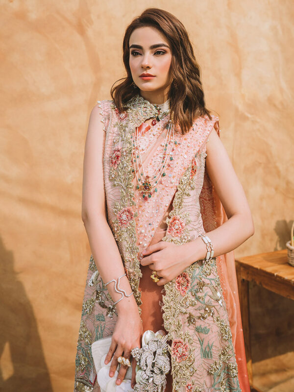 Pakistani Blush Pink Marori & Swarovski Organza Gown (2-Piece) - Image 2