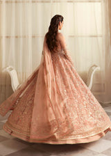 Pakistani Peach Hand-Embellished Organza Bridal Gown (2-Piece) - Image 6