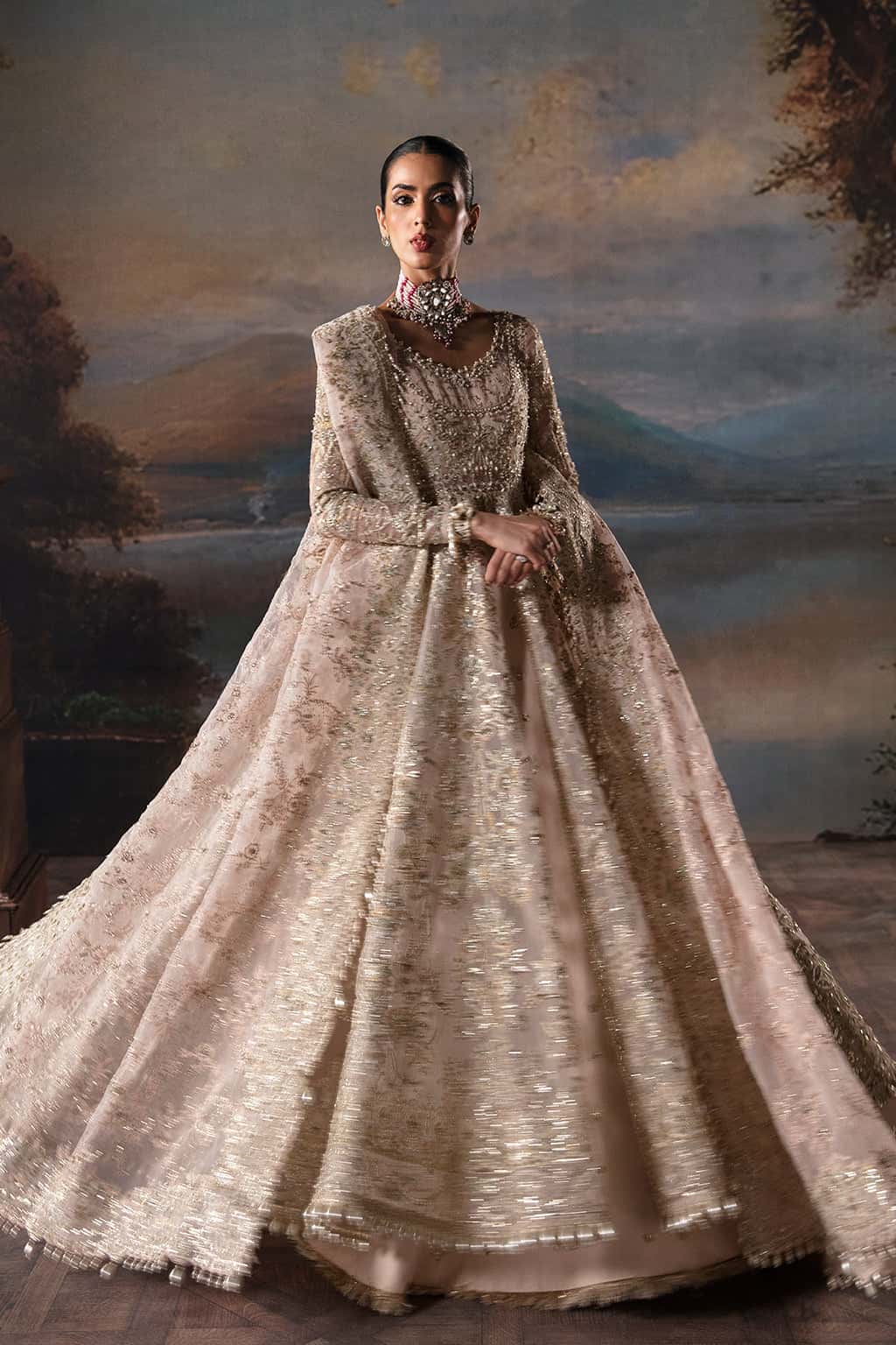 Blush Pink Hand-Embellished Organza Raw Silk Gown (2-Piece) - Image 5