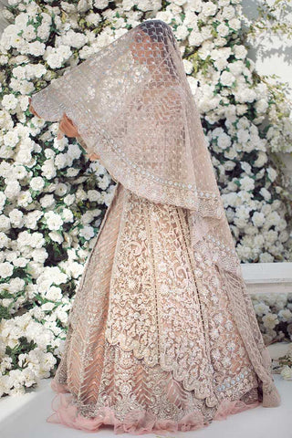 Pakistani Peach Embellished Net Organza Bridal Gown (2-Piece) - Image 3