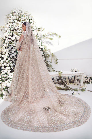 Pakistani Peach Embellished Net Organza Bridal Gown (2-Piece) - Image 4