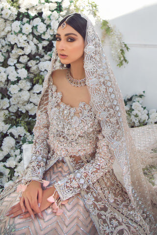 Pakistani Peach Embellished Net Organza Bridal Gown (2-Piece) - Image 5