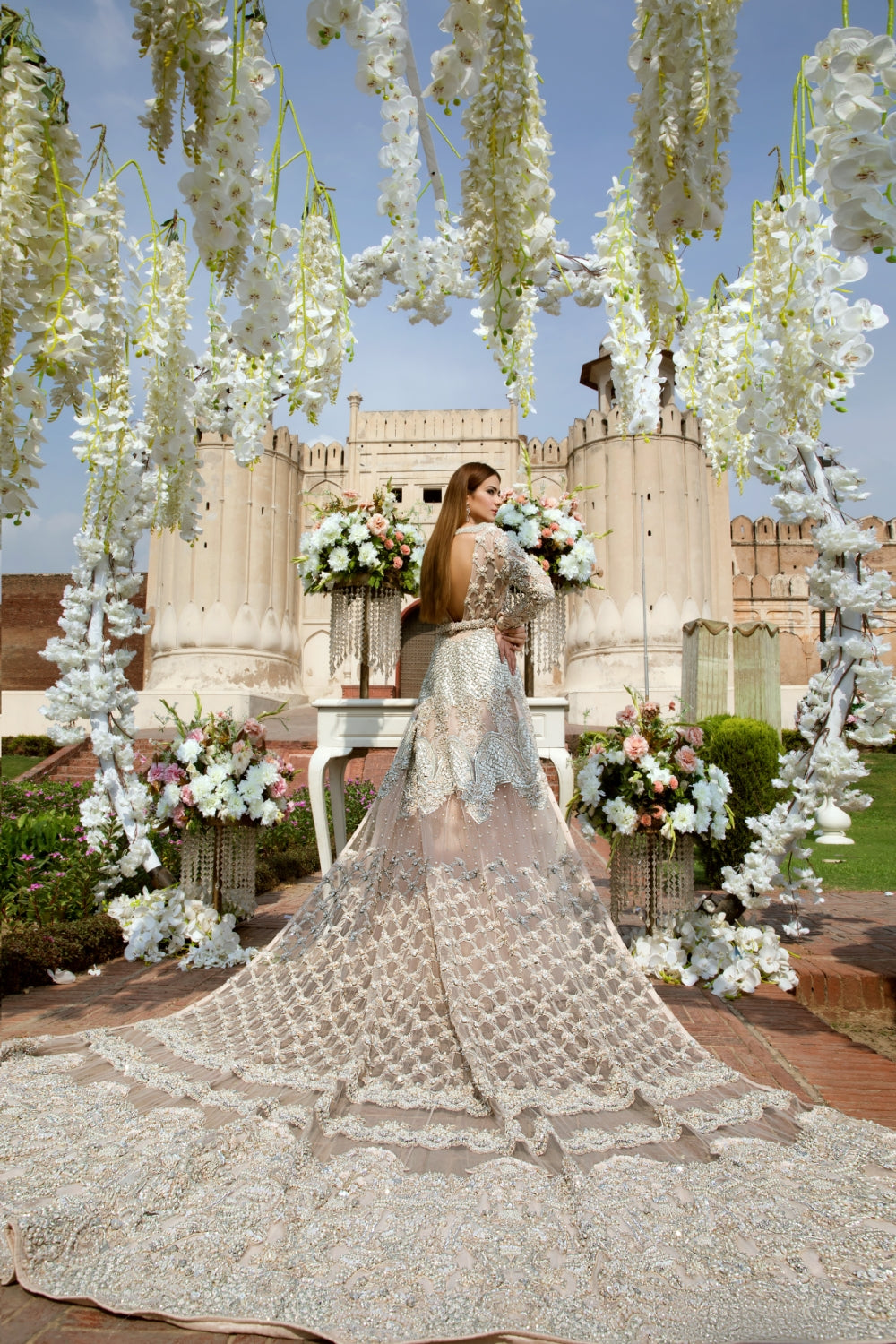 Soft Blush Silver Embellished Bridal Gown (2-Piece) - Image 3