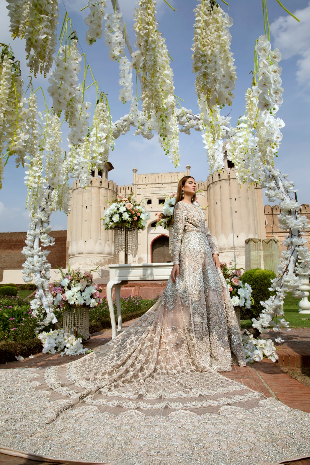 Soft Blush Silver Embellished Bridal Gown (2-Piece) - Image 4