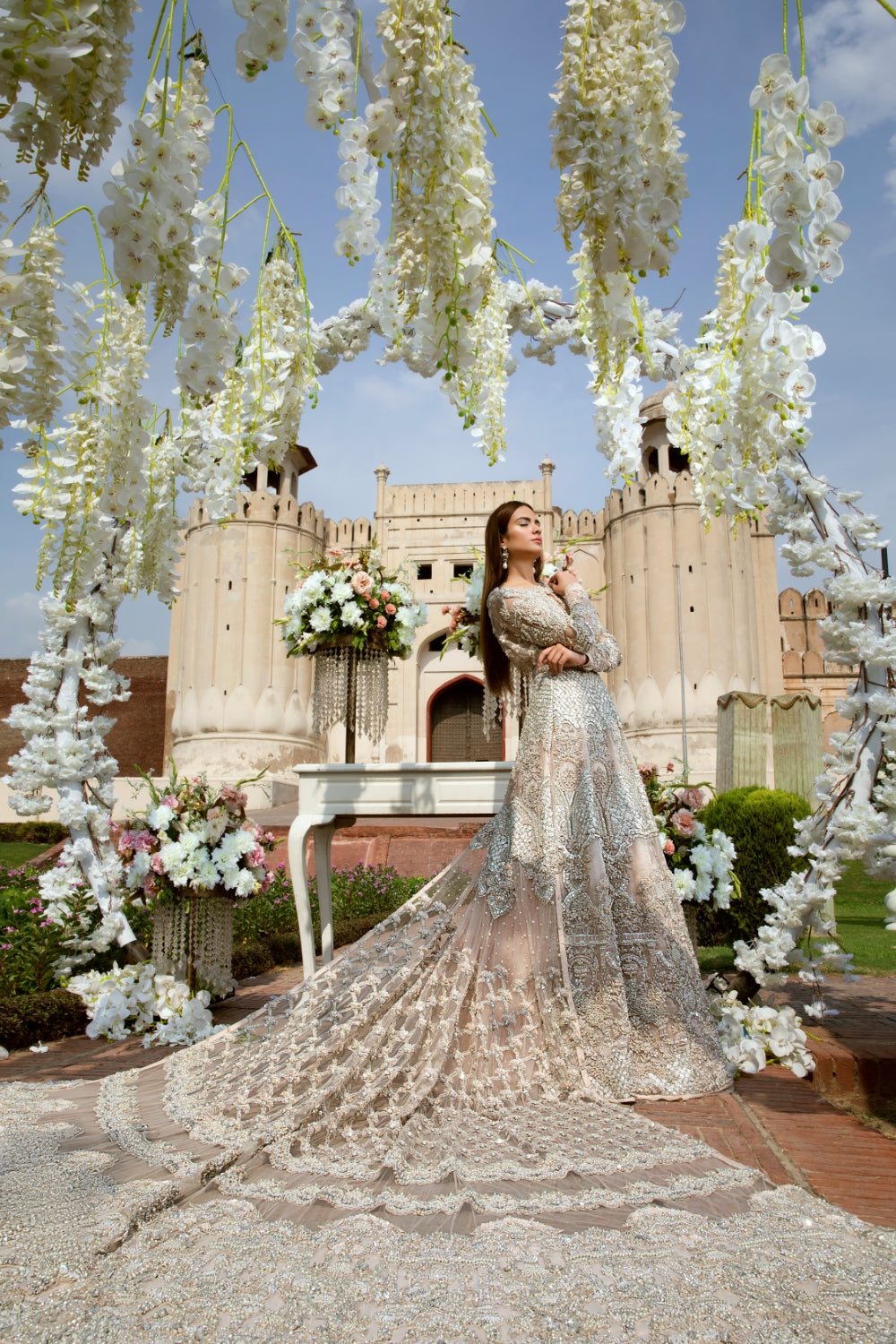 Soft Blush Silver Embellished Bridal Gown (2-Piece) - Image 5