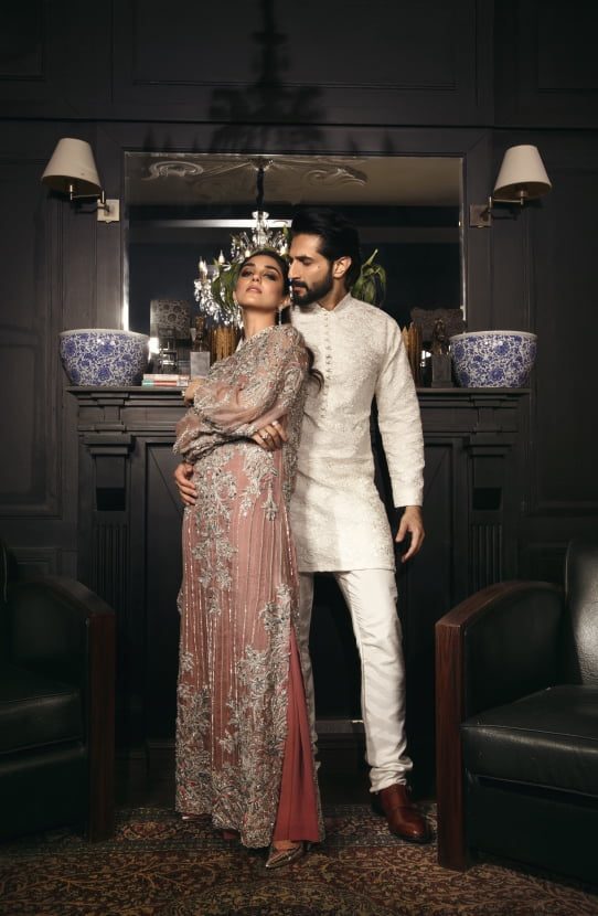 Pakistani Peach Embellished Organza Gown (1-Pc) - Image 6