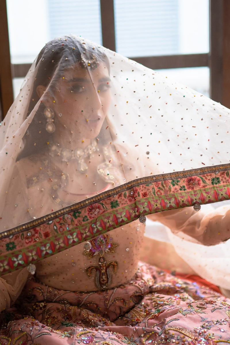 Peach Multicolour Embellished Organza Bridal Maxi (2-Piece) - Image 4