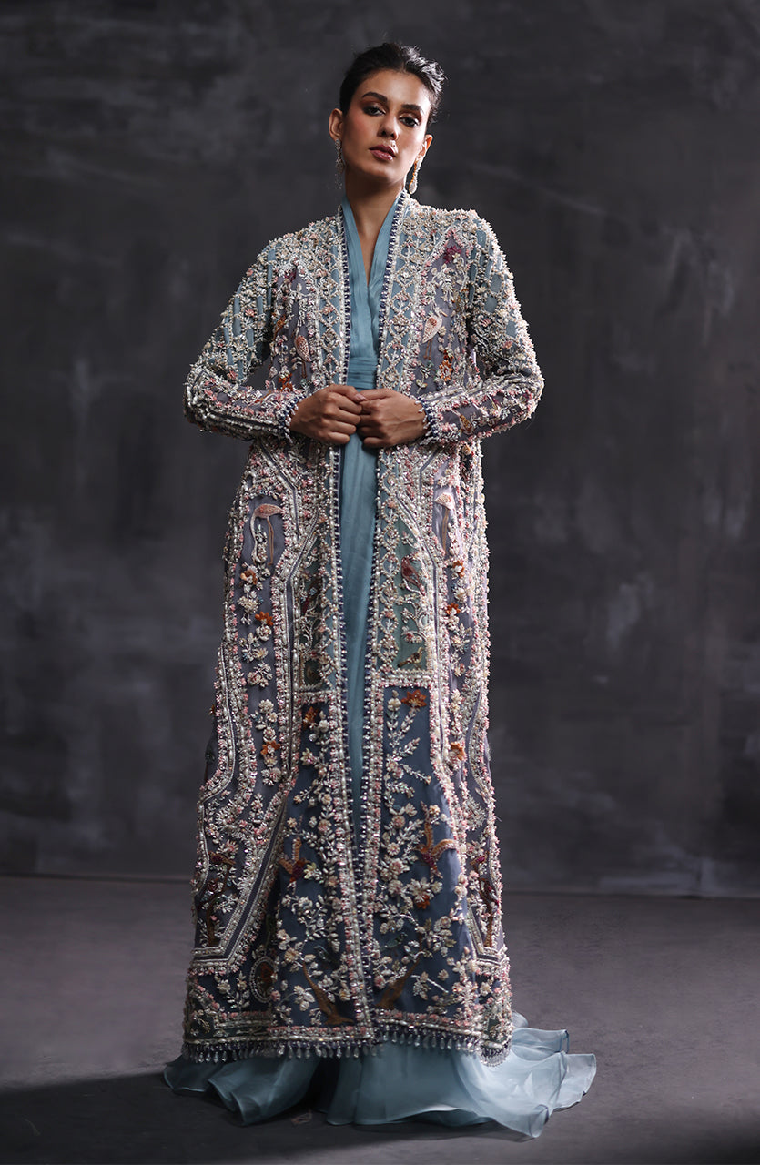 Pakistani Mauve Zardozi Organza Gown with Jacket (2-Piece) - Image 1