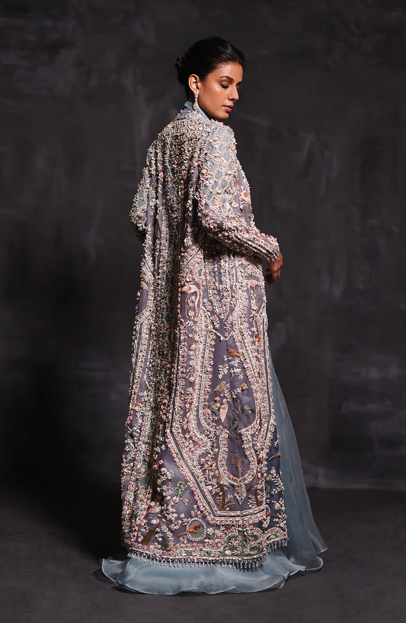 Pakistani Mauve Zardozi Organza Gown with Jacket (2-Piece) - Image 5