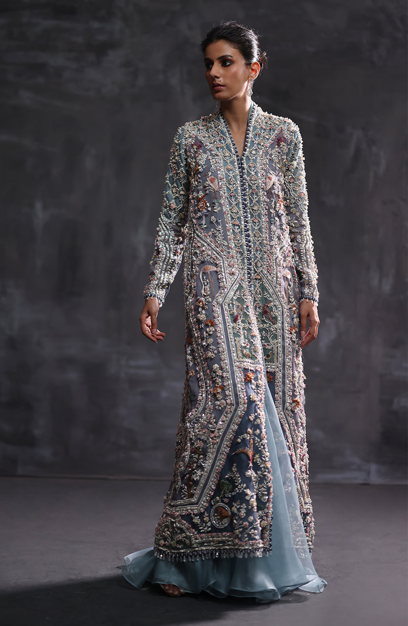 Pakistani Mauve Zardozi Organza Gown with Jacket (2-Piece) - Image 6