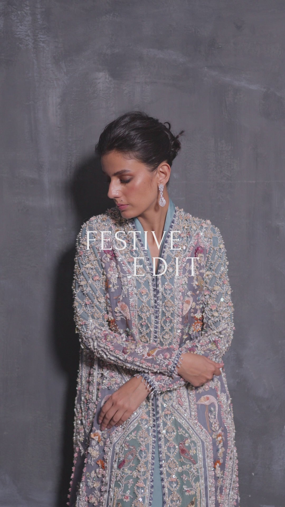 Pakistani Mauve Zardozi Organza Gown with Jacket (2-Piece) - Image 7