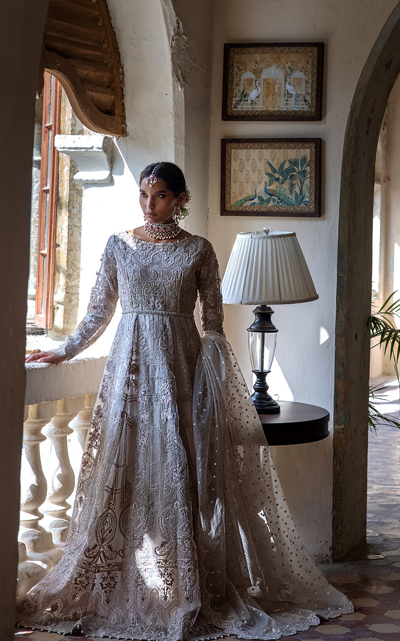 Tea Pink Zari & Threadwork Organza Bridal Gown (2-Piece) - Image 4