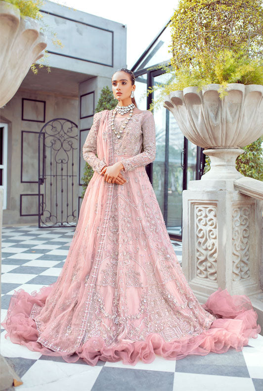 Pakistani Light Pink Embroidered Pure Net Bridal Gown (2-Piece) - Image 1