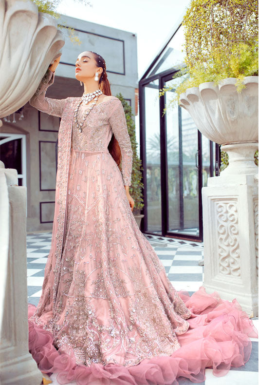 Pakistani Light Pink Embroidered Pure Net Bridal Gown (2-Piece) - Image 3