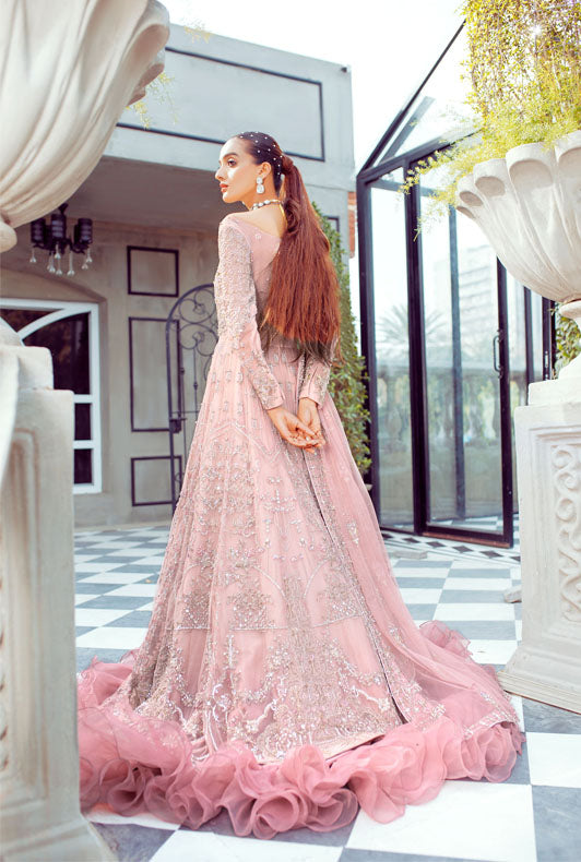 Pakistani Light Pink Embroidered Pure Net Bridal Gown (2-Piece) - Image 4