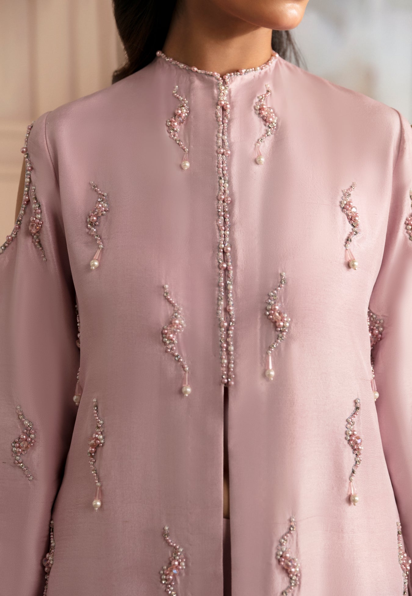 Pakistani Blush Pink Embellished Raw Silk Gown (2-Piece) - Image 5