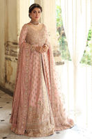 Pakistani Salmon Pink Embroidered Raw Silk Gown (3-Piece) - Image 2